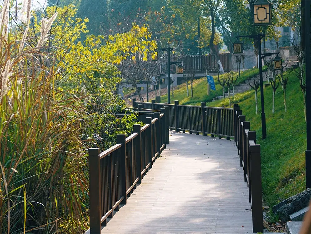 Coffee Color Bamboo Decking and Bamboo Railing Application in Plank Road